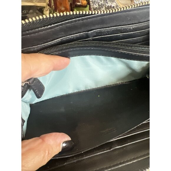 Coach Wallet Zoe Double Buckles Black Jacquard Leather Accordion Zip - Picture 10 of 13